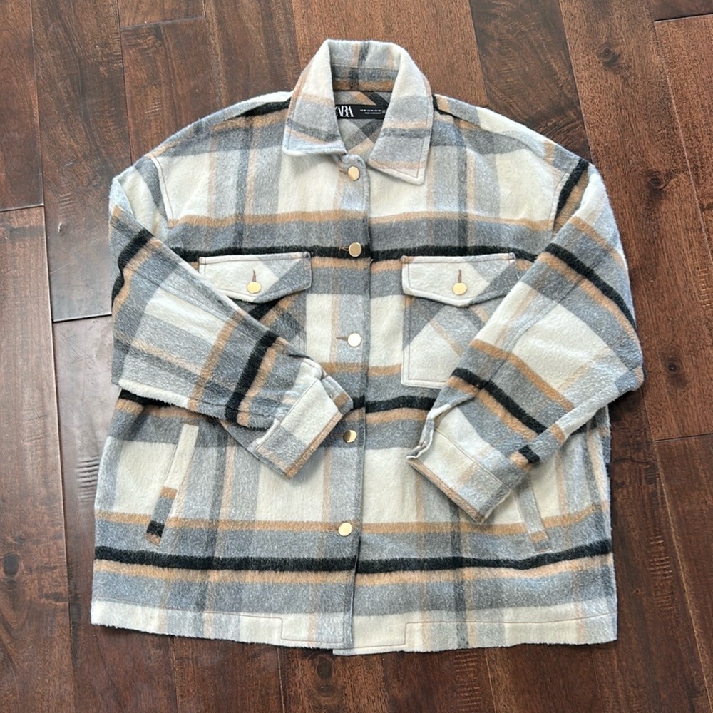Zara Checkered Wool Blend Jacket